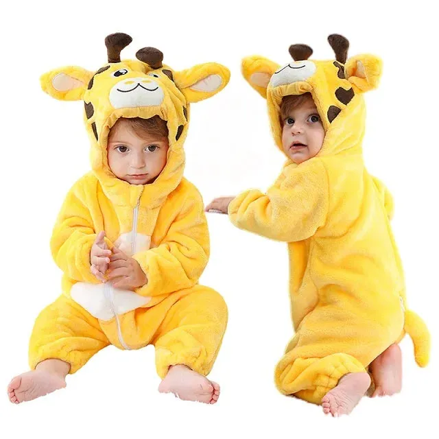 Halloween Baby Rompers Winter Hooded Flannel Toddler Infant Clothes Overall Bodysuits Jumpsuit Costume