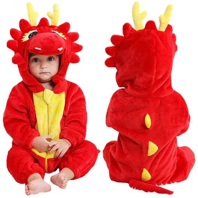 Halloween Baby Rompers Winter Hooded Flannel Toddler Infant Clothes Overall Bodysuits Jumpsuit Costume
