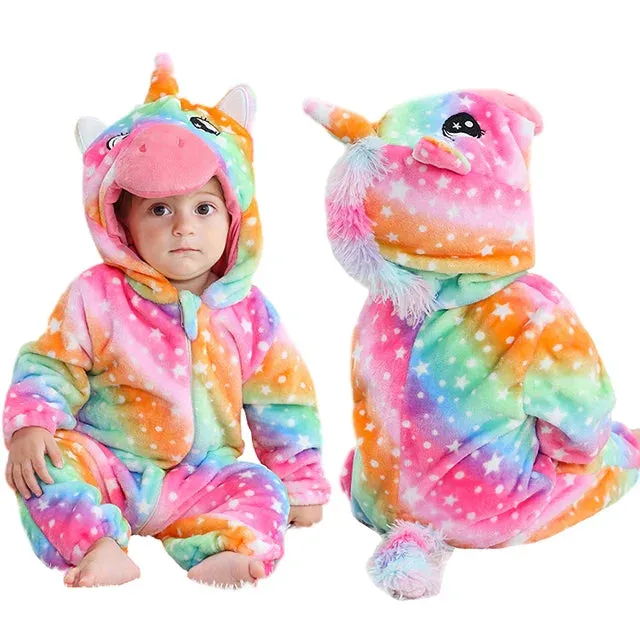 Halloween Baby Rompers Winter Hooded Flannel Toddler Infant Clothes Overall Bodysuits Jumpsuit Costume