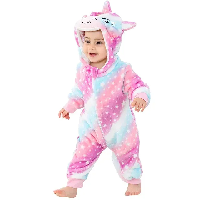 Halloween Baby Rompers Winter Hooded Flannel Toddler Infant Clothes Overall Bodysuits Jumpsuit Costume