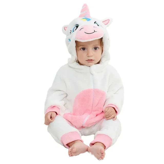 Halloween Baby Rompers Winter Hooded Flannel Toddler Infant Clothes Overall Bodysuits Jumpsuit Costume