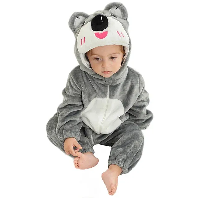 Halloween Baby Rompers Winter Hooded Flannel Toddler Infant Clothes Overall Bodysuits Jumpsuit Costume
