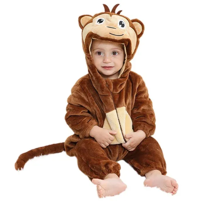 Halloween Baby Rompers Winter Hooded Flannel Toddler Infant Clothes Overall Bodysuits Jumpsuit Costume