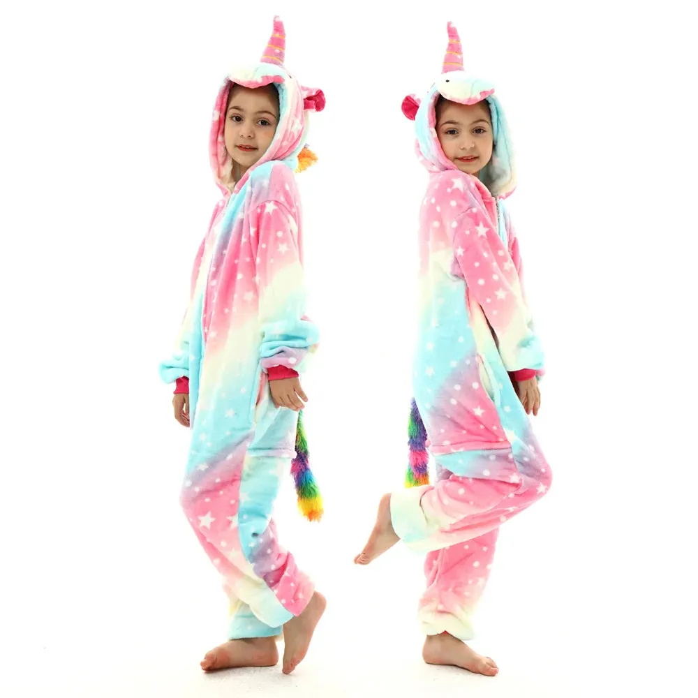 Halloween Cosplay Costume Girls Unicorn Onesies Children's Pajamas One Piece Hooded Jumpsuits Kids Onesie Rompers