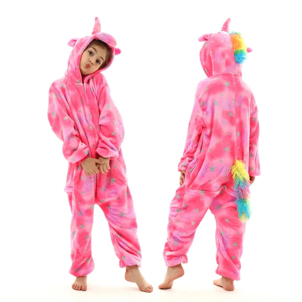 Halloween Cosplay Costume Girls Unicorn Onesies Children's Pajamas One Piece Hooded Jumpsuits Kids Onesie Rompers