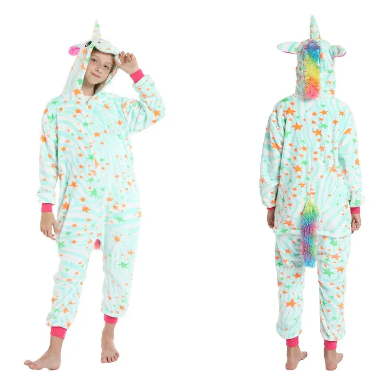 Halloween Cosplay Costume Girls Unicorn Onesies Children's Pajamas One Piece Hooded Jumpsuits Kids Onesie Rompers