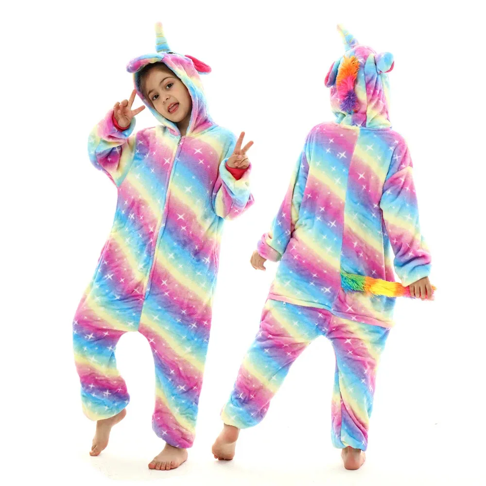 Halloween Cosplay Costume Girls Unicorn Onesies Children's Pajamas One Piece Hooded Jumpsuits Kids Onesie Rompers