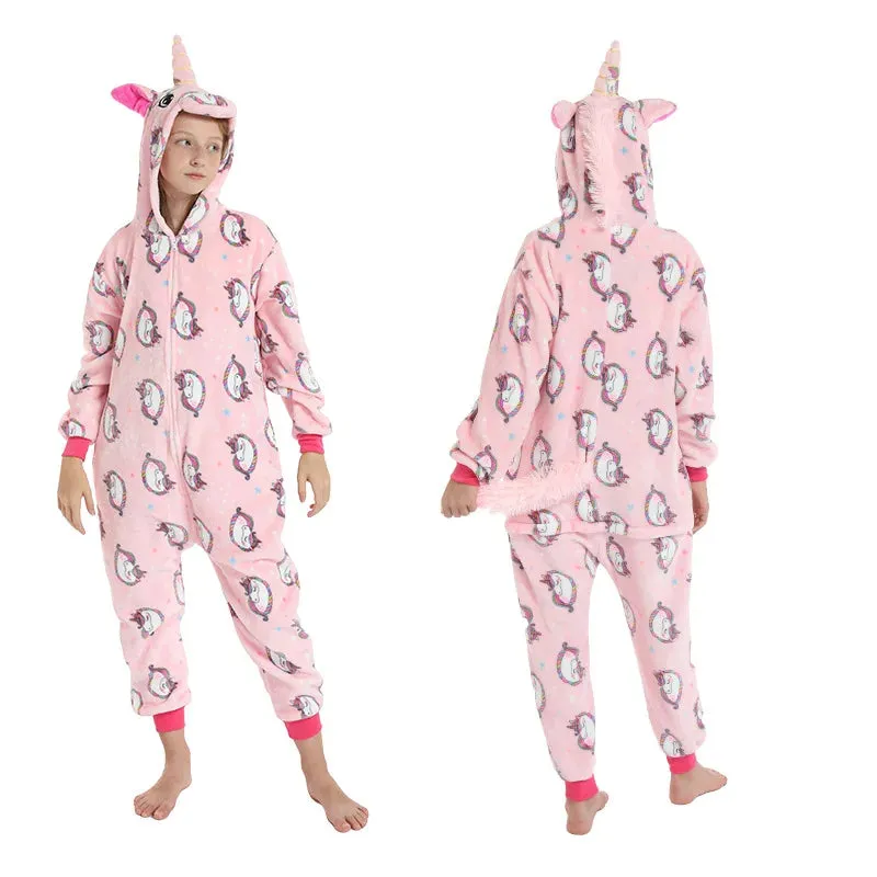 Halloween Cosplay Costume Girls Unicorn Onesies Children's Pajamas One Piece Hooded Jumpsuits Kids Onesie Rompers