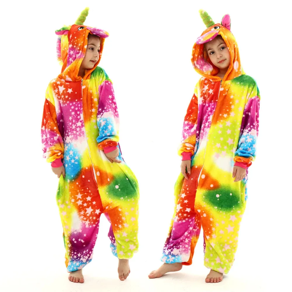 Halloween Cosplay Costume Girls Unicorn Onesies Children's Pajamas One Piece Hooded Jumpsuits Kids Onesie Rompers