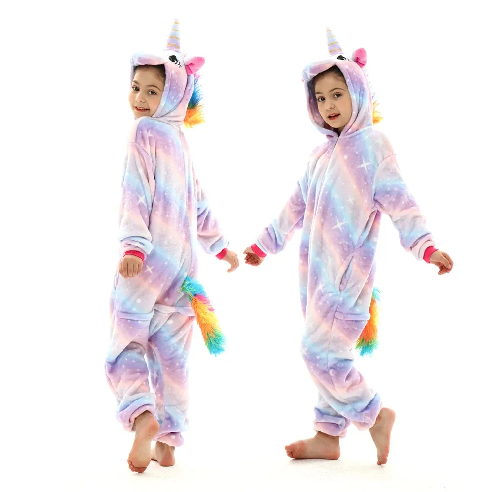 Halloween Cosplay Costume Girls Unicorn Onesies Children's Pajamas One Piece Hooded Jumpsuits Kids Onesie Rompers