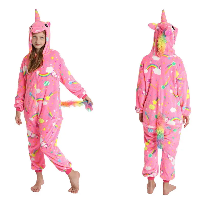 Halloween Cosplay Costume Girls Unicorn Onesies Children's Pajamas One Piece Hooded Jumpsuits Kids Onesie Rompers