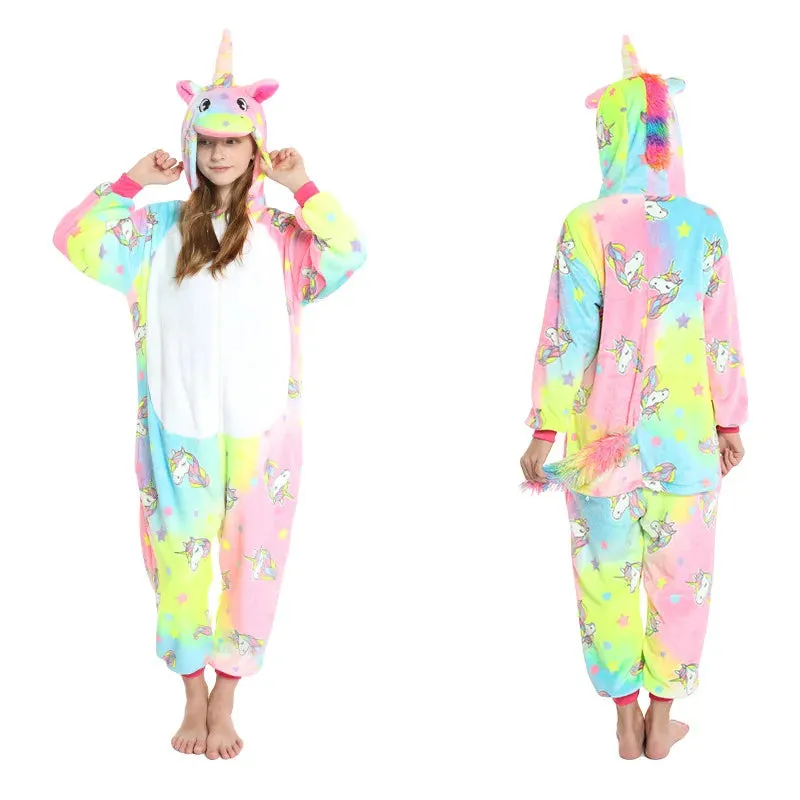 Halloween Cosplay Costume Girls Unicorn Onesies Children's Pajamas One Piece Hooded Jumpsuits Kids Onesie Rompers