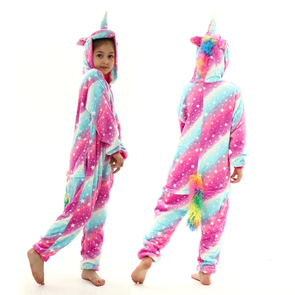 Halloween Cosplay Costume Girls Unicorn Onesies Children's Pajamas One Piece Hooded Jumpsuits Kids Onesie Rompers