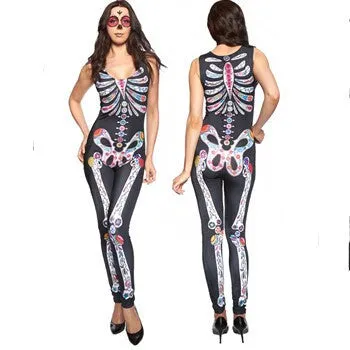 Halloween Skeleton Body suit costume ideas brand women rompers womens jumpsuit Fashion