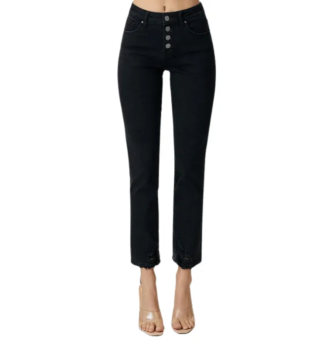 Hazel Midrise Button Fly Slim Straight Jeans