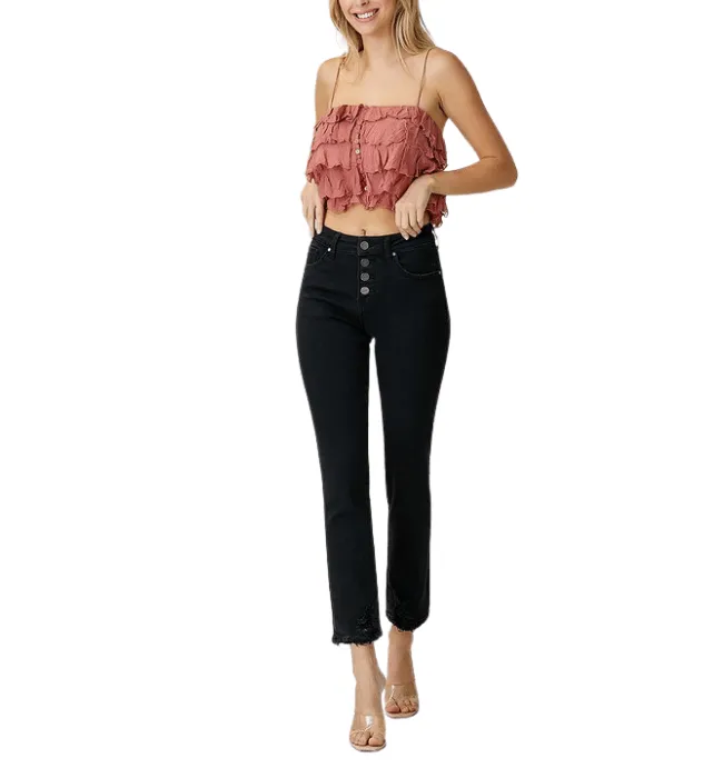 Hazel Midrise Button Fly Slim Straight Jeans