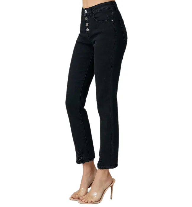 Hazel Midrise Button Fly Slim Straight Jeans