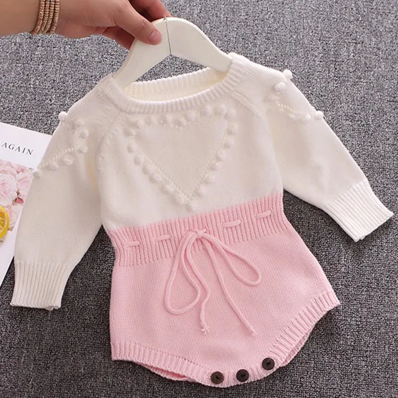 Heart Jumpsuit Infant Baby Girl Knitted Clothes Love Romper Bodysuit Outfit Autumn Cotton Knitted Sweater Bodysuit