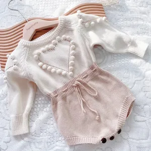 Heart Jumpsuit Infant Baby Girl Knitted Clothes Love Romper Bodysuit Outfit Autumn Cotton Knitted Sweater Bodysuit