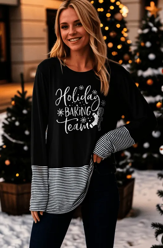 Holiday Baking Team Stripe Accent Luxe Long Sleeve
