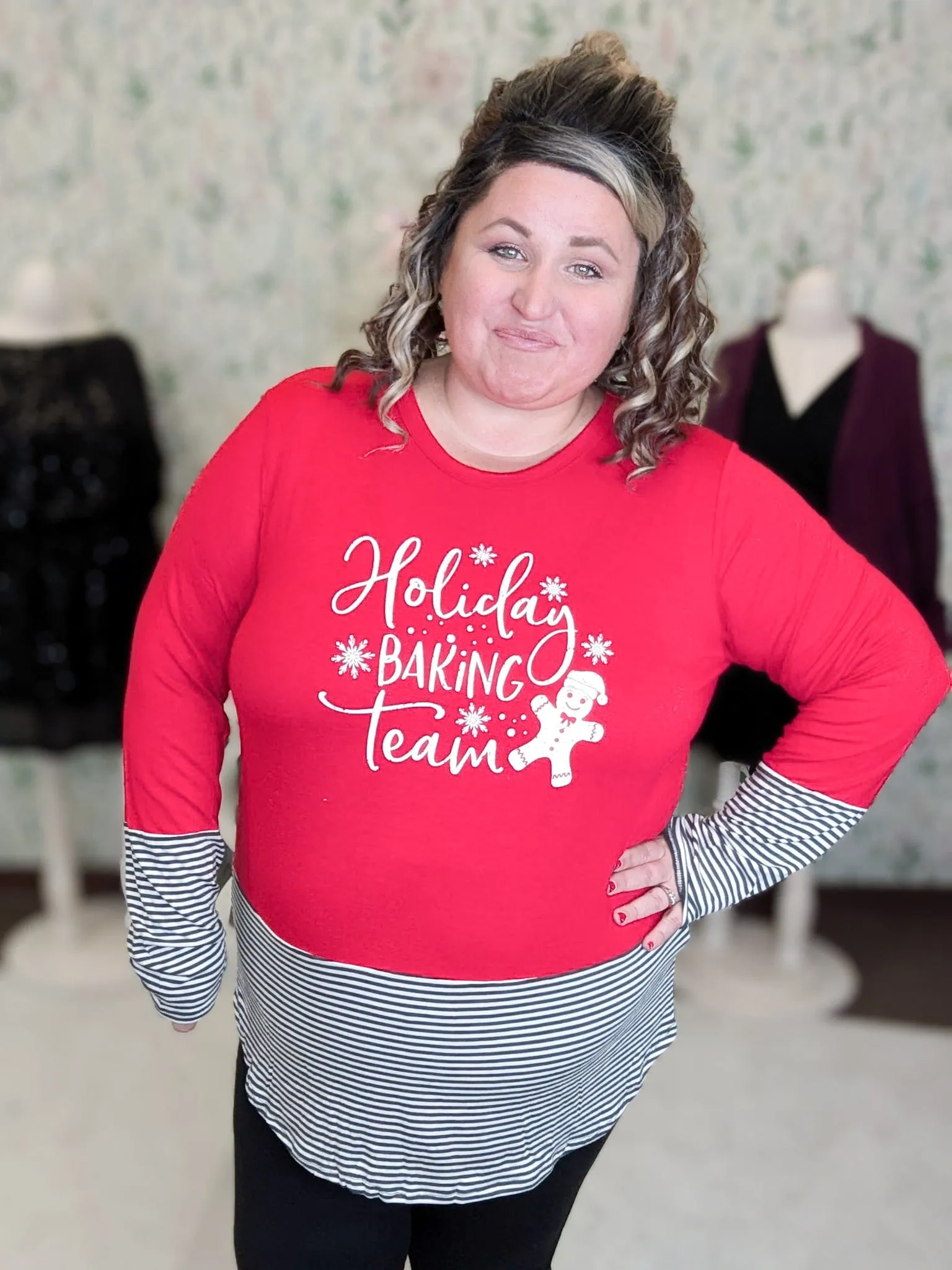 Holiday Baking Team Stripe Accent Luxe Long Sleeve