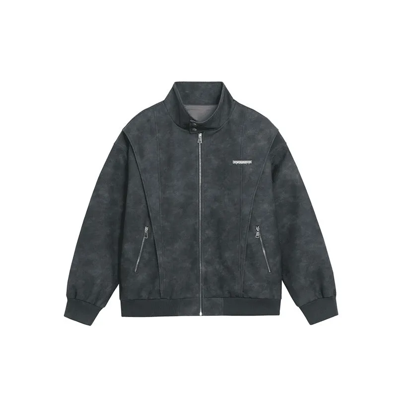 INSTOCK- Stand-up collar leather jacket for men
