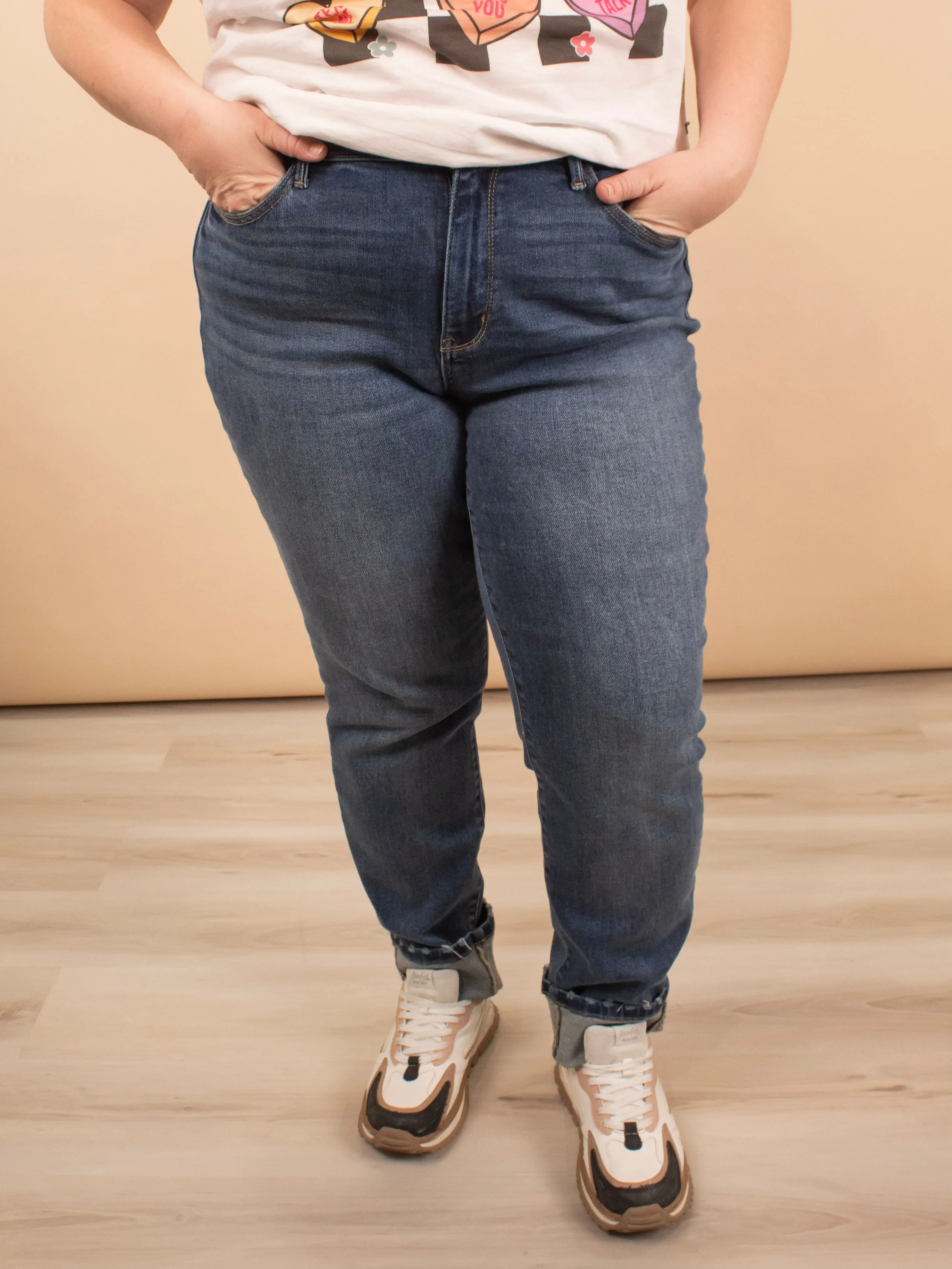 Judy Blue Midrise Vintage Wash Cuffed Boyfriend Jeans