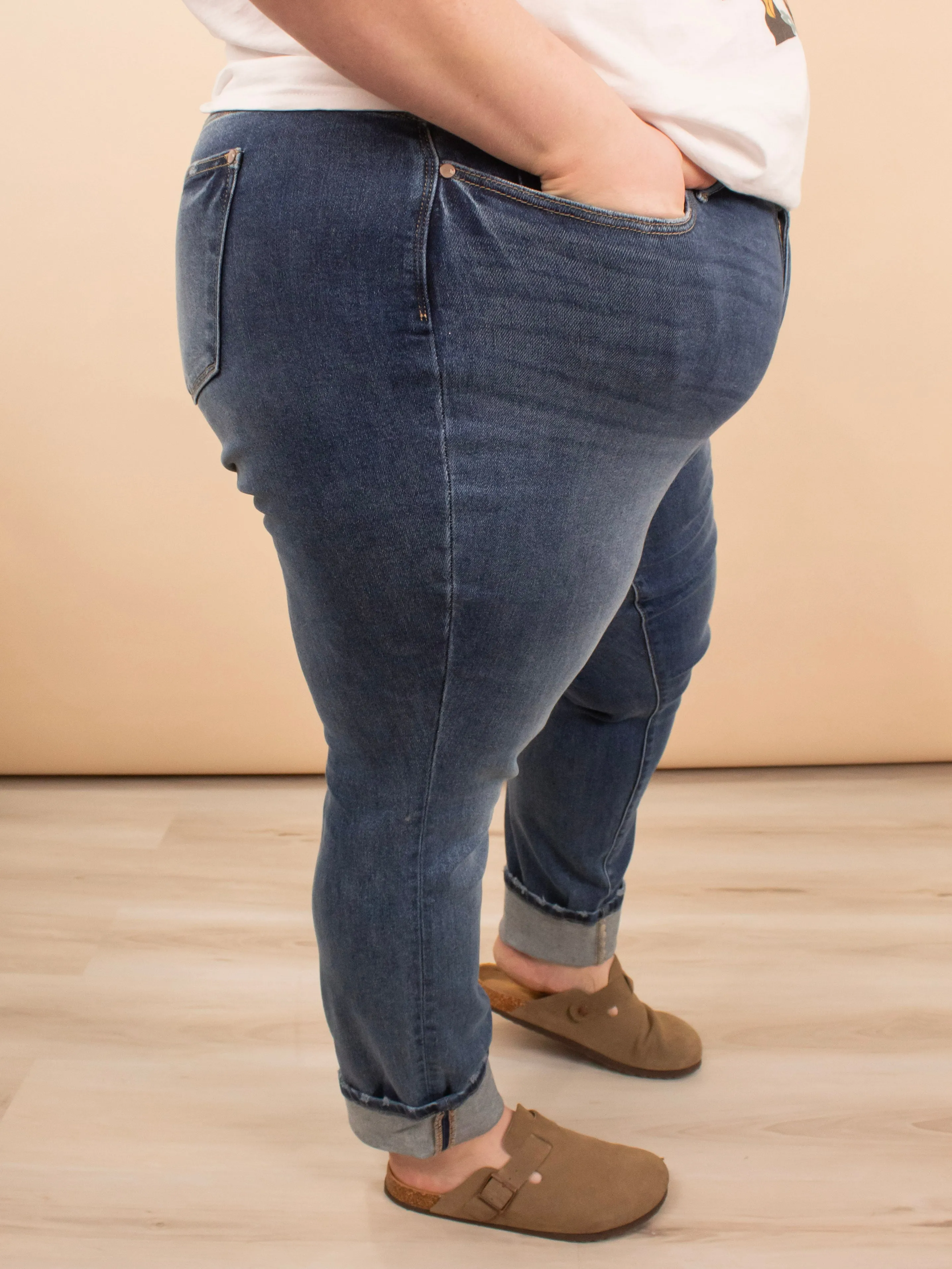 Judy Blue Midrise Vintage Wash Cuffed Boyfriend Jeans