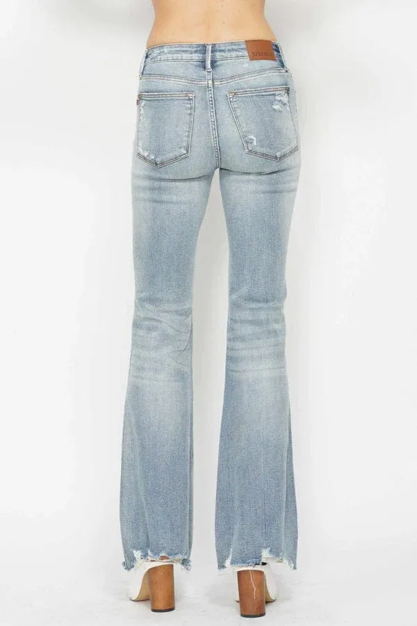 Judy Blue Tummy Control Medium-Light Wash Distressed Flare