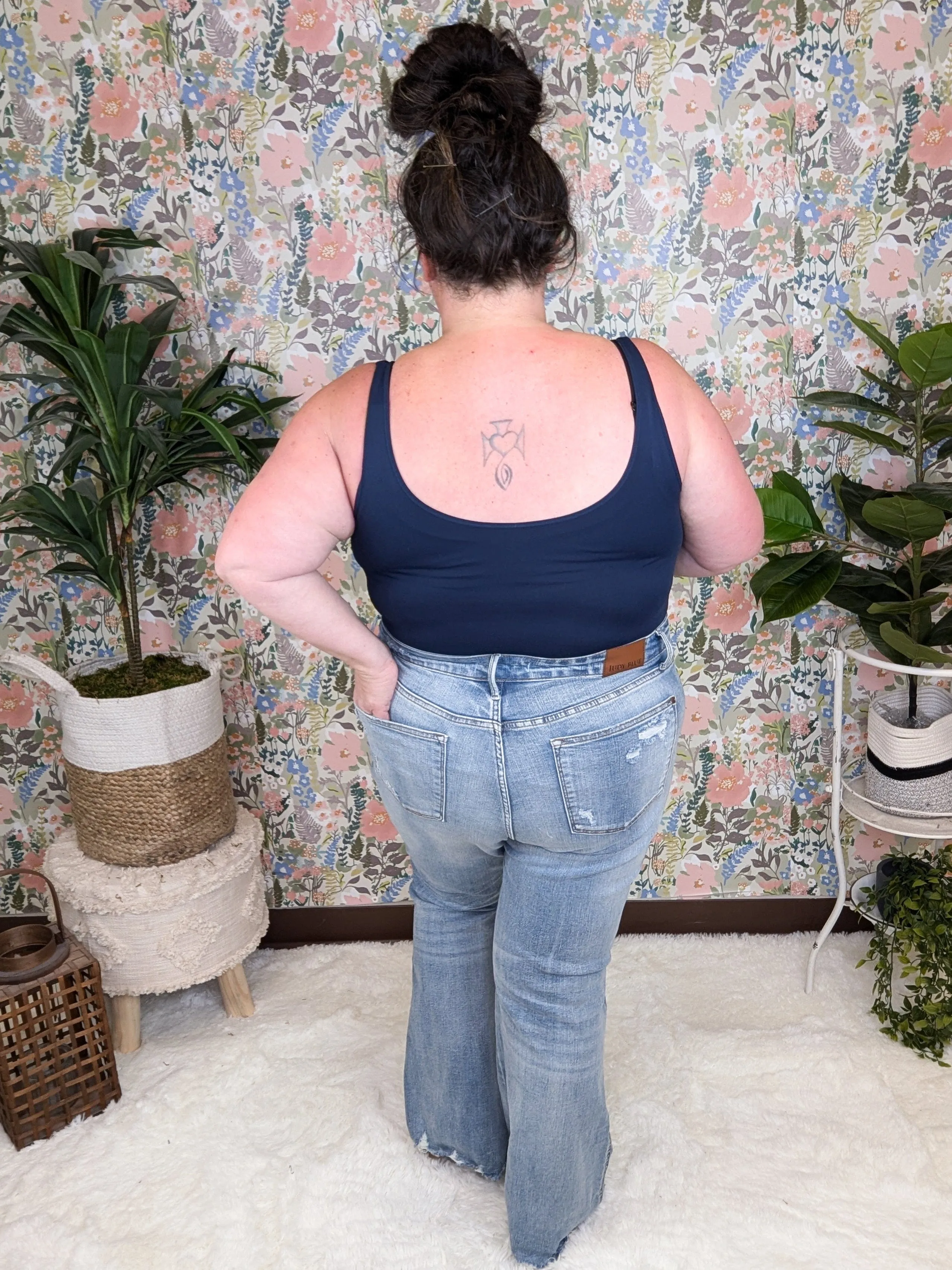 Judy Blue Tummy Control Medium-Light Wash Distressed Flare