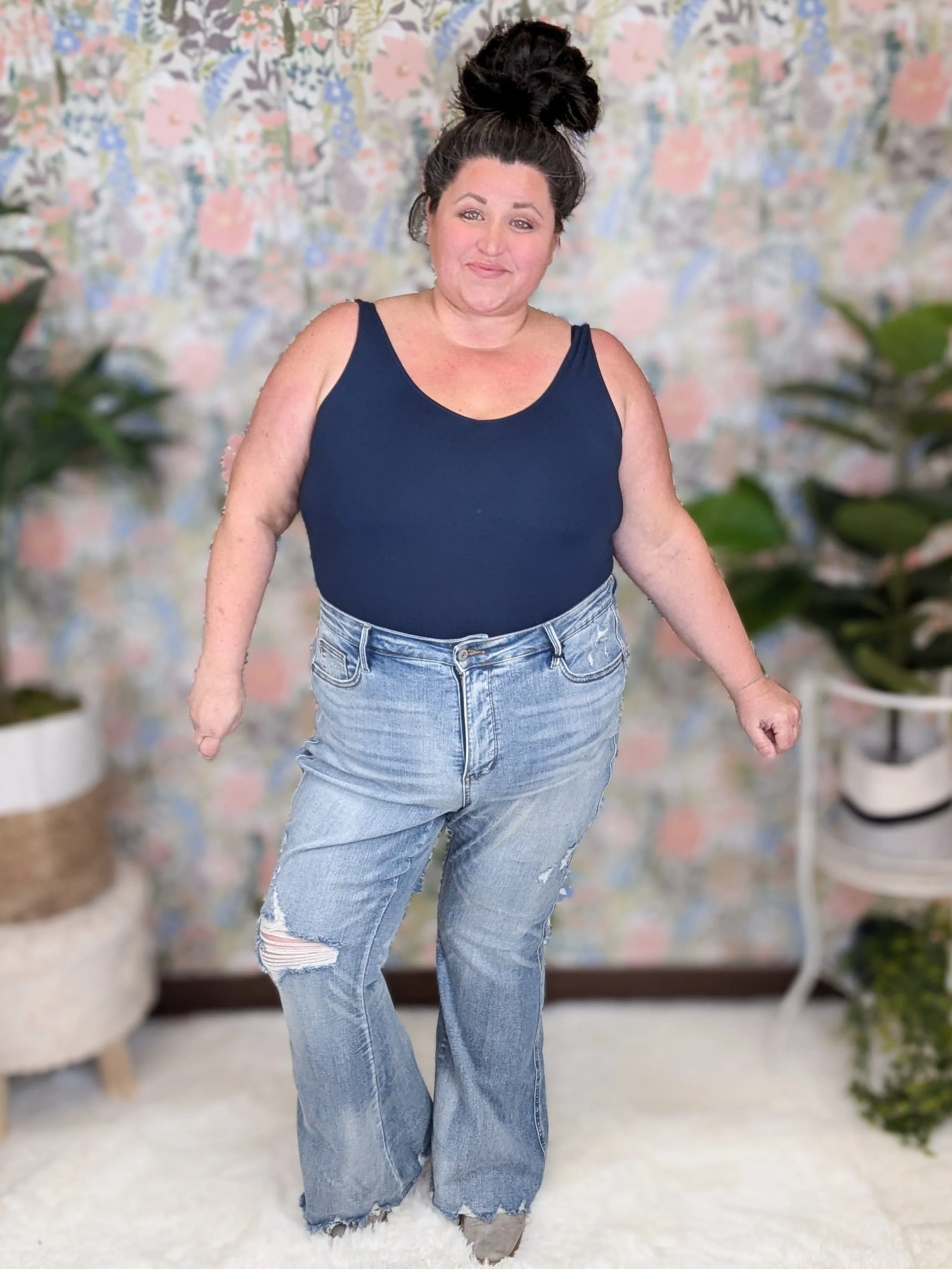Judy Blue Tummy Control Medium-Light Wash Distressed Flare