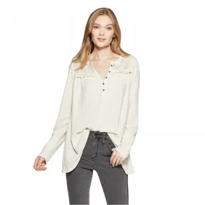 Knox Rose Women's Long Sleeve Waffle Knit Henley Top