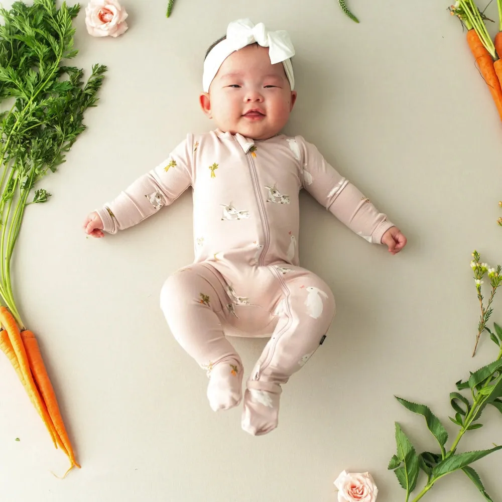 Kyte Baby Zippered Footie in Blush Rabbit