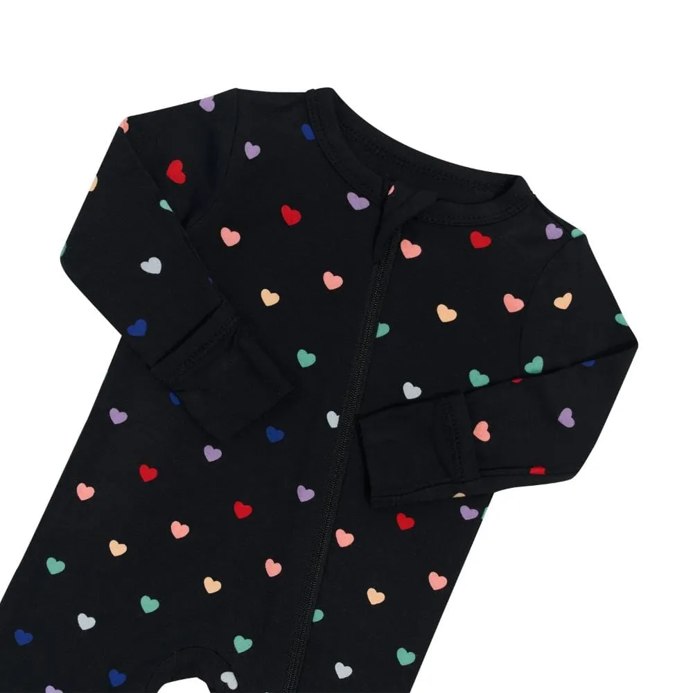 Kyte Baby Zippered Romper - Midnight Rainbow Heart
