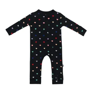 Kyte Baby Zippered Romper - Midnight Rainbow Heart