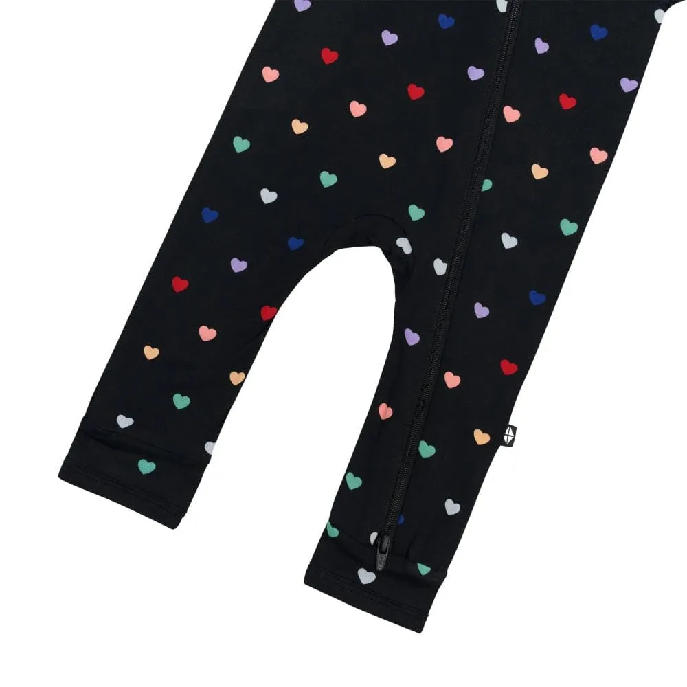 Kyte Baby Zippered Romper - Midnight Rainbow Heart