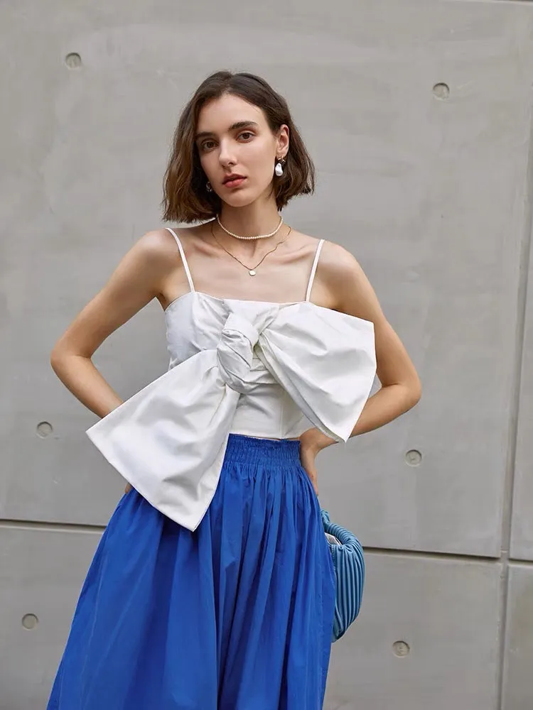 Lei Oversized Bow Cami Top in White