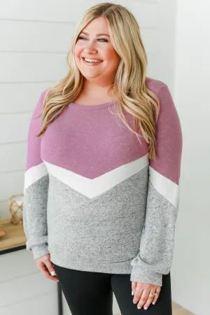 Let Me Shine Color Block Top- Purple, Ivory & Heather Grey
