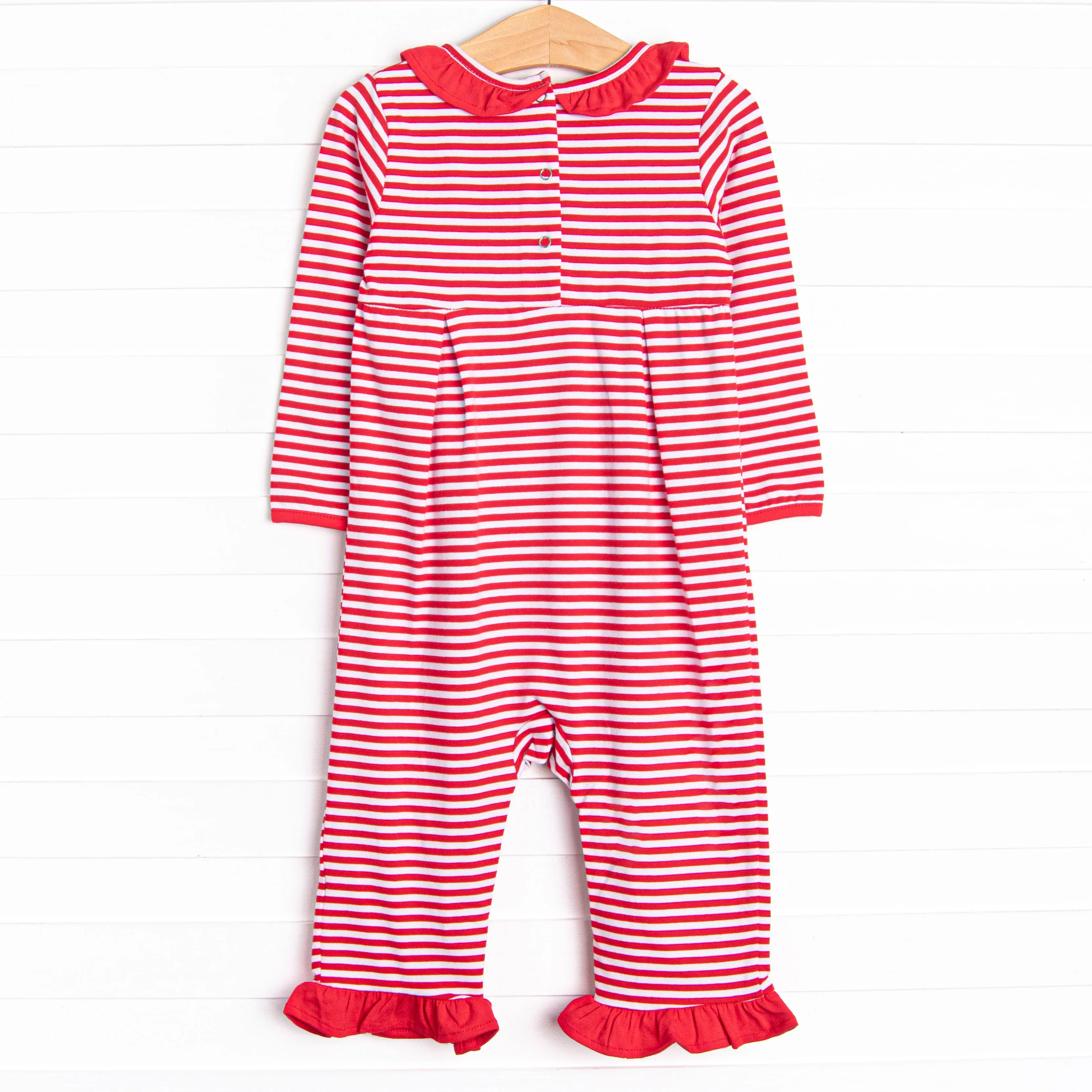 Lexie Ruffle Romper, Red Stripe