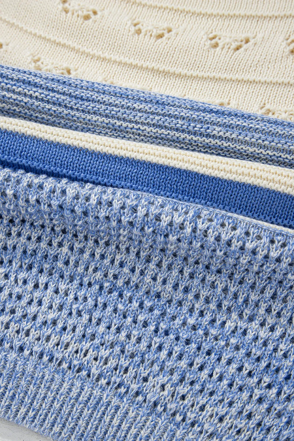 Light Blue Open Stitch Puff Sleeve Sweater