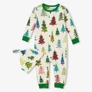 Little Blue House Coverall & Hat - Christmas Trees