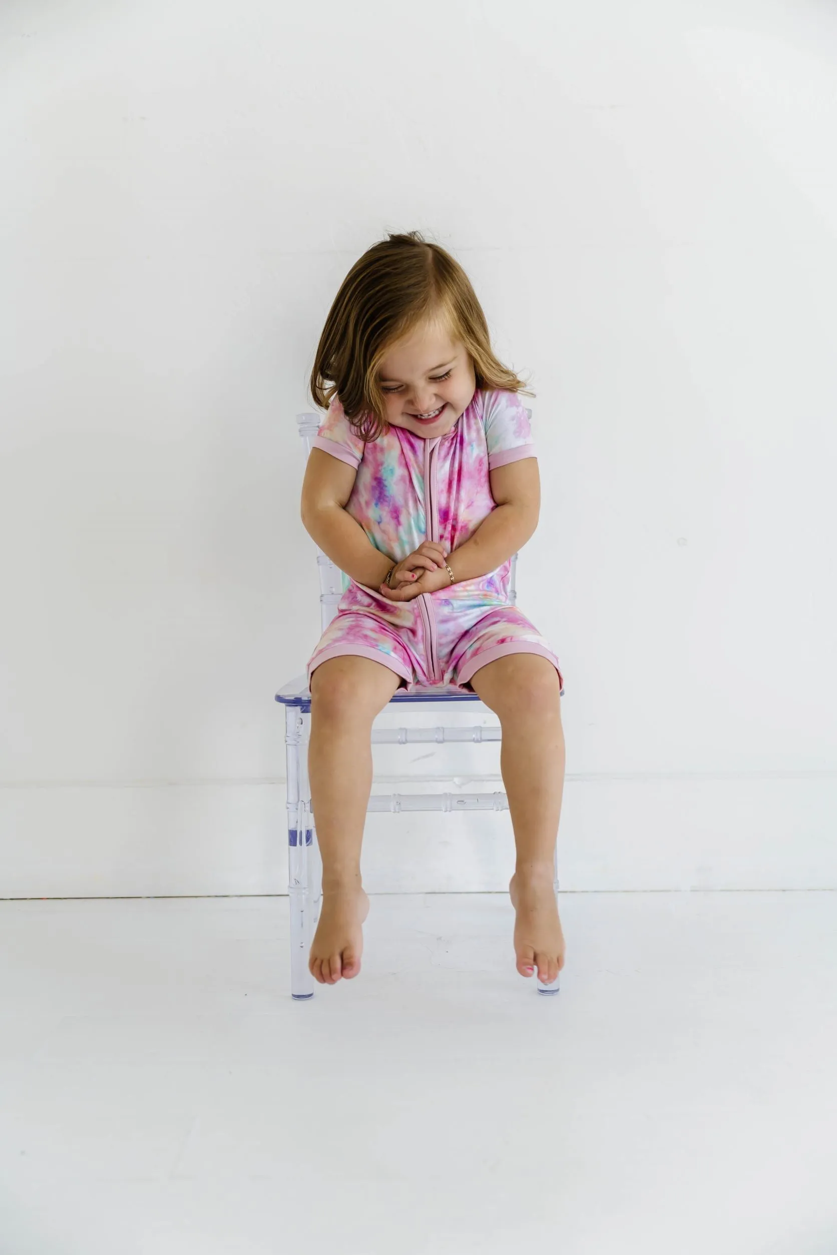 Little Sleepies Cotton Candy Tie Dye Shorty Romper/Sleeper