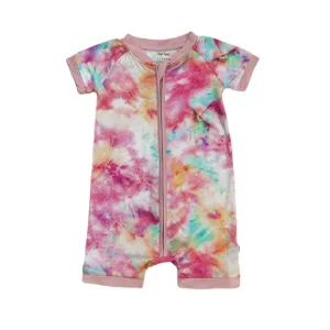 Little Sleepies Cotton Candy Tie Dye Shorty Romper/Sleeper