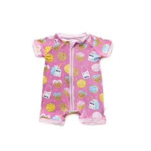 Little Sleepies Pink Cookies & Milk Shorty Romper/Sleeper