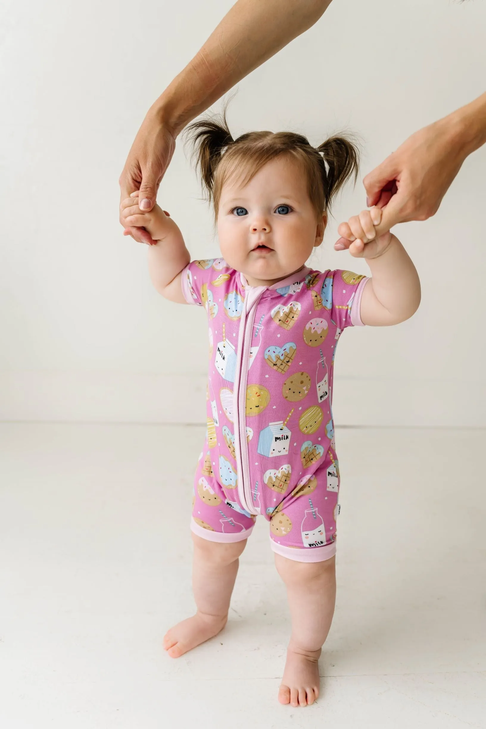 Little Sleepies Pink Cookies & Milk Shorty Romper/Sleeper
