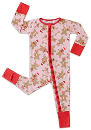 Little Sleepies Pink Gingerbread Bamboo Convertible Romper/Sleeper