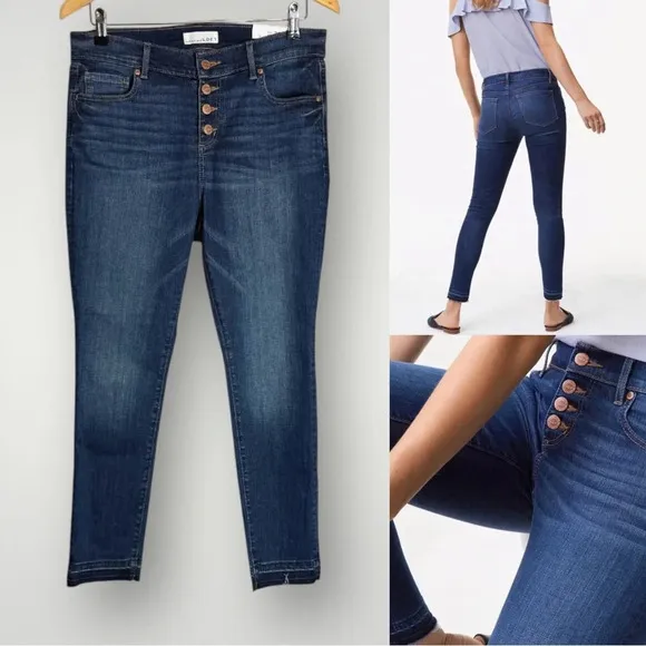 LOFT | Modern Skinny Jeans Button Fly Raw Cut Hem Dark Wash