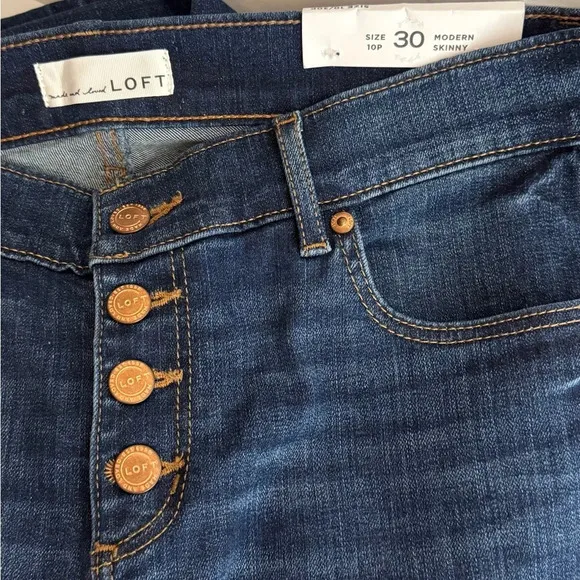 LOFT | Modern Skinny Jeans Button Fly Raw Cut Hem Dark Wash
