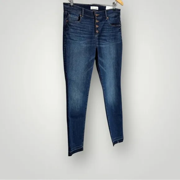 LOFT | Modern Skinny Jeans Button Fly Raw Cut Hem Dark Wash