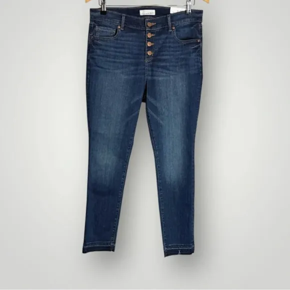 LOFT | Modern Skinny Jeans Button Fly Raw Cut Hem Dark Wash